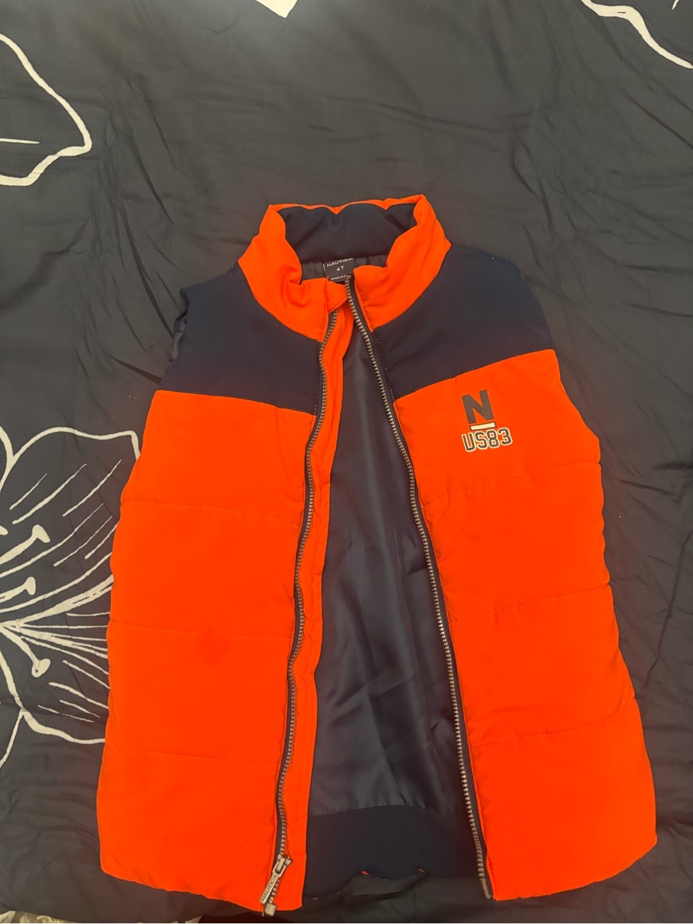 Nautica Orange & Navy Puffer Vest with US83 Detail